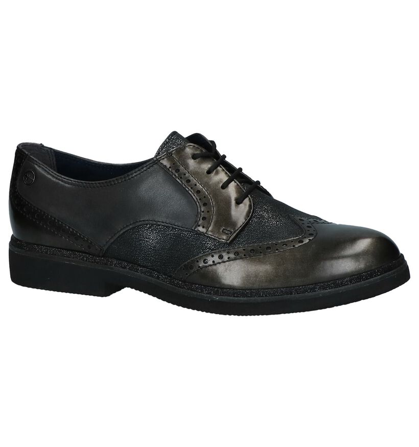 Tamaris TOUCH it Donker Grijze Veterschoenen in lakleer (226772)