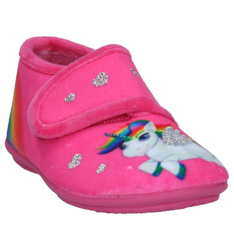 Milo & Mila Fuxia Pantoffels in stof (255006)