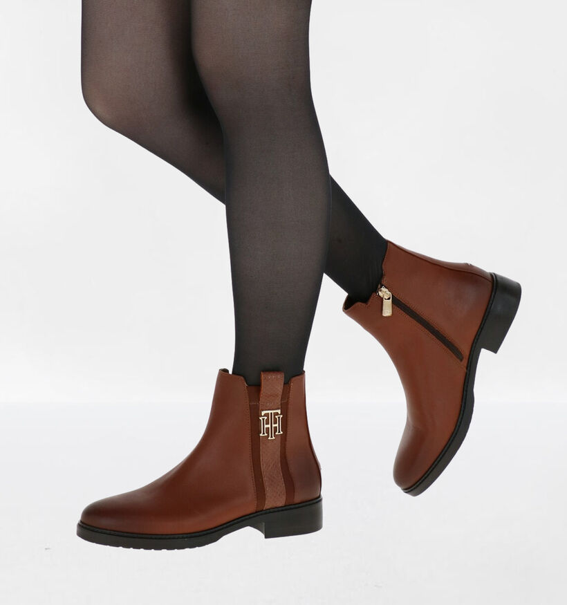 Tommy Hilfiger Interlock Leather Bottillons en Cognac en cuir (279981)