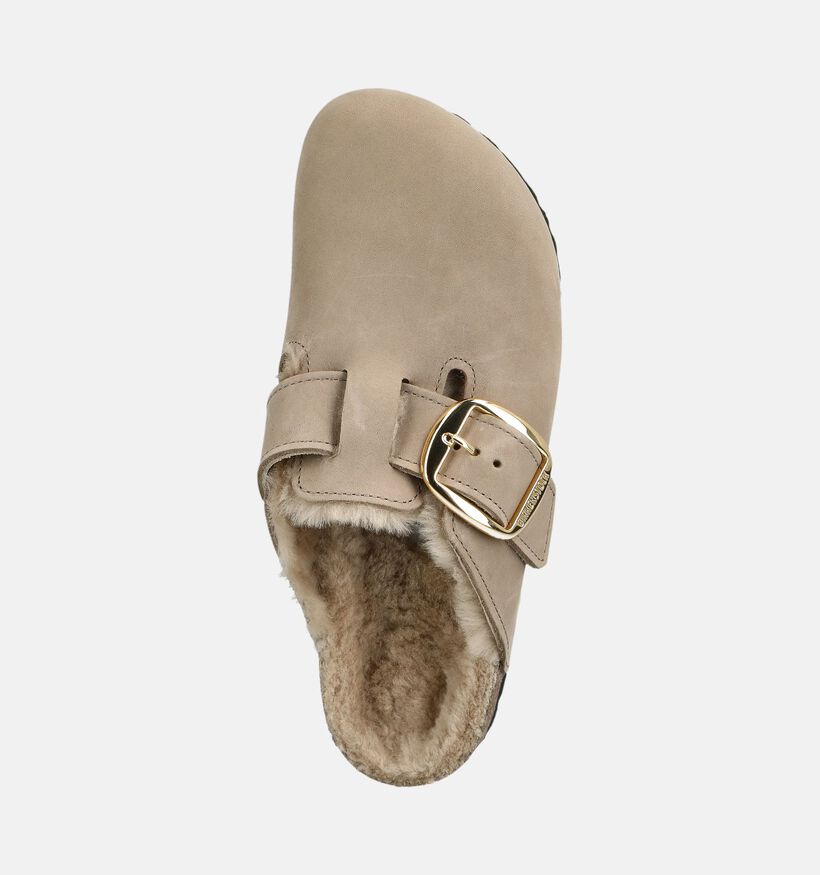 Birkenstock Boston Big Buckle Shearling Bruine Slippers voor dames (376065)