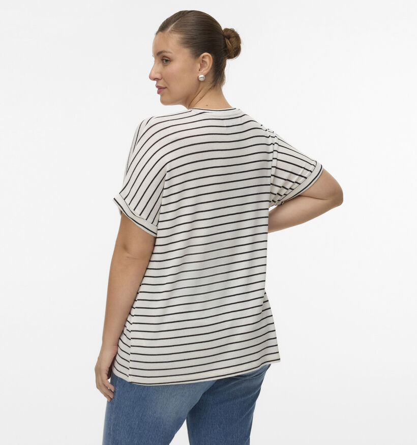 Vero Moda Curve Witte Gestreepte T-shirt voor dames (367775)