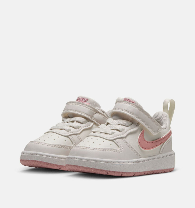 Nike Court Borough Low Baskets en Ecru/Rose pour filles (381058)