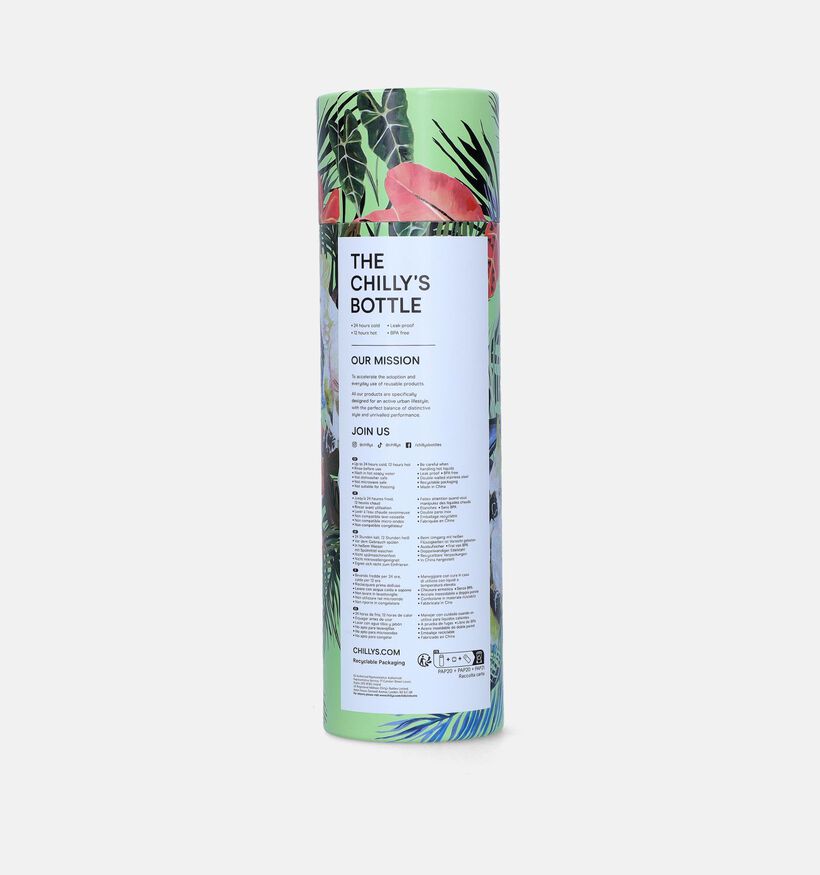 Chilly’s x Tropical Cacatua Groene Drinkfles 500 ml voor dames, heren, meisjes, jongens (343563)