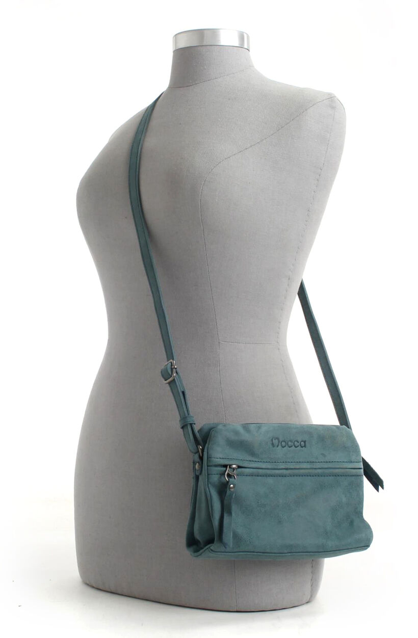 Mocca Crossbody Tas Turquoise in leer (208705)