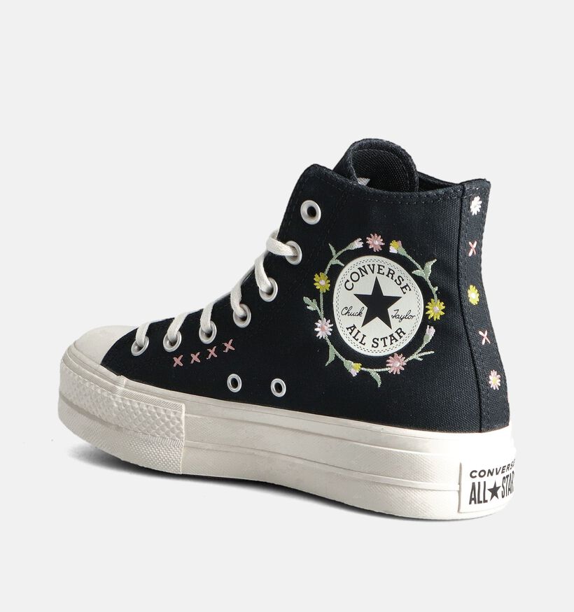 Converse Chuck Taylor All Star Lift Floral Baskets montantes en Noir pour femmes (357546) - pour semelles orthopédiques