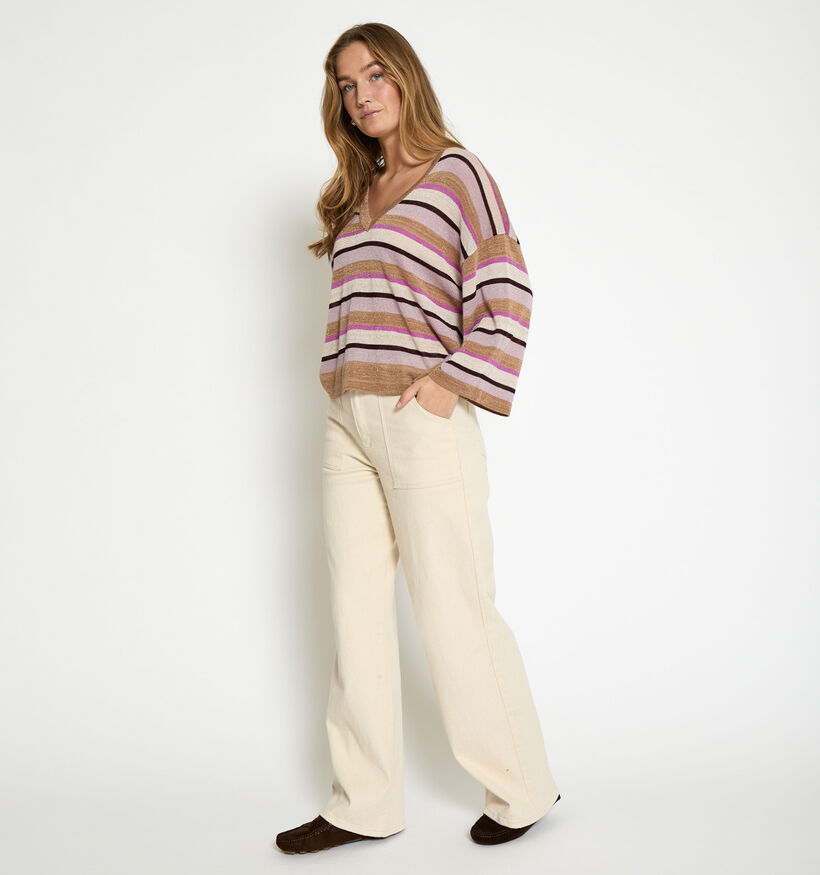 Minus Jolina Knit Bruine/Roze Trui Strepen voor dames (359826)