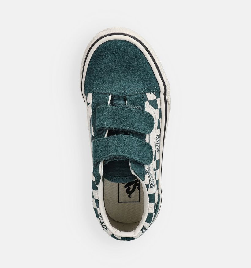 Vans Old Skool Checkerboard Baskets en Vert pour filles, gar&ccedil;ons (368988)