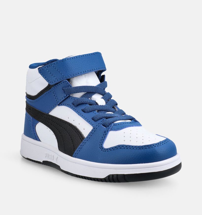 Puma Rebound Slam Mid Blauwe/Witte Sneakers Hoog voor jongens (375575) - geschikt voor steunzolen