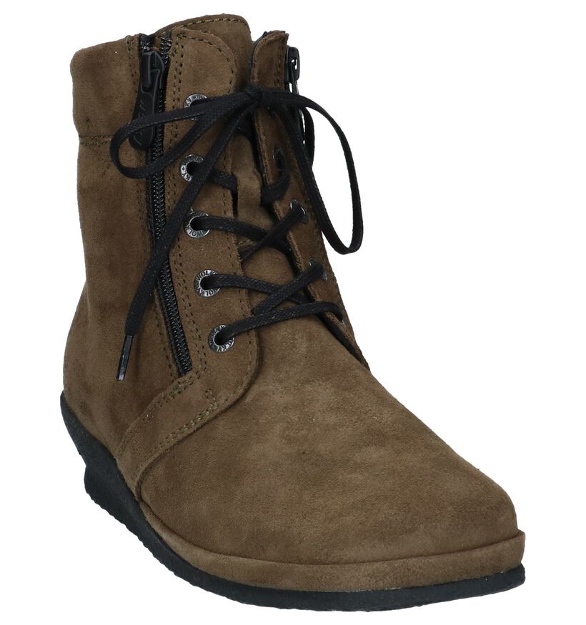 Kaki Bottines met Sleehak Wolky Bakersfield in daim (231813)