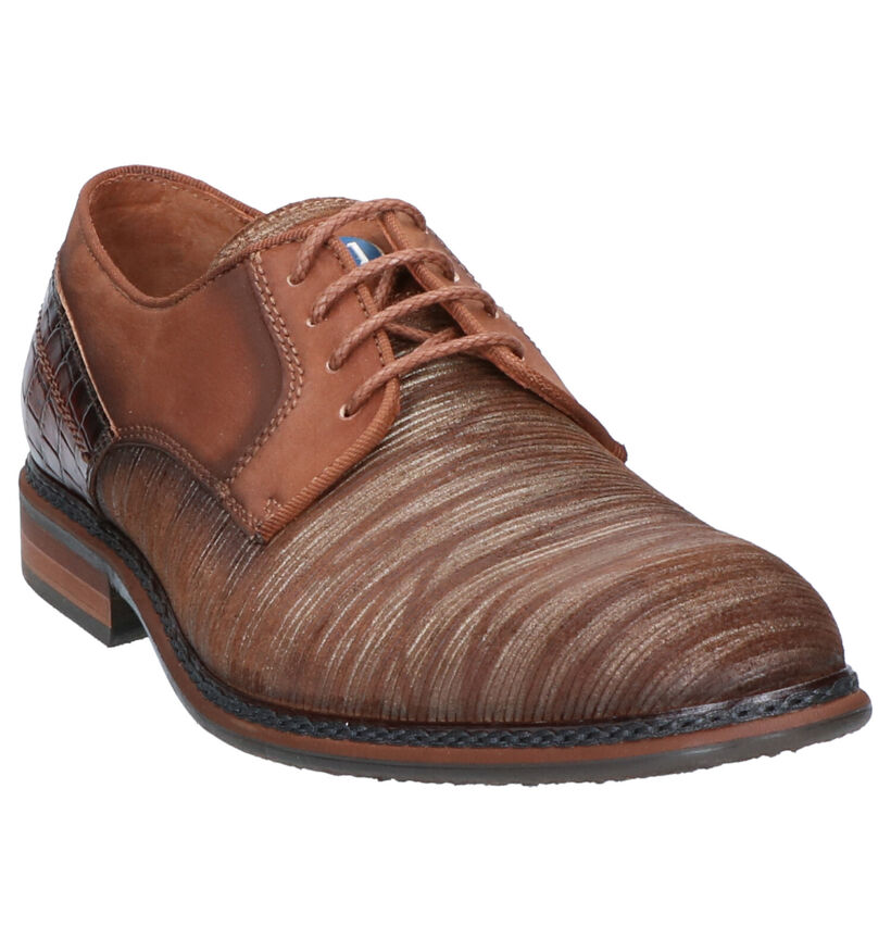 Braend Cognac Geklede Veterschoenen in nubuck (261045)