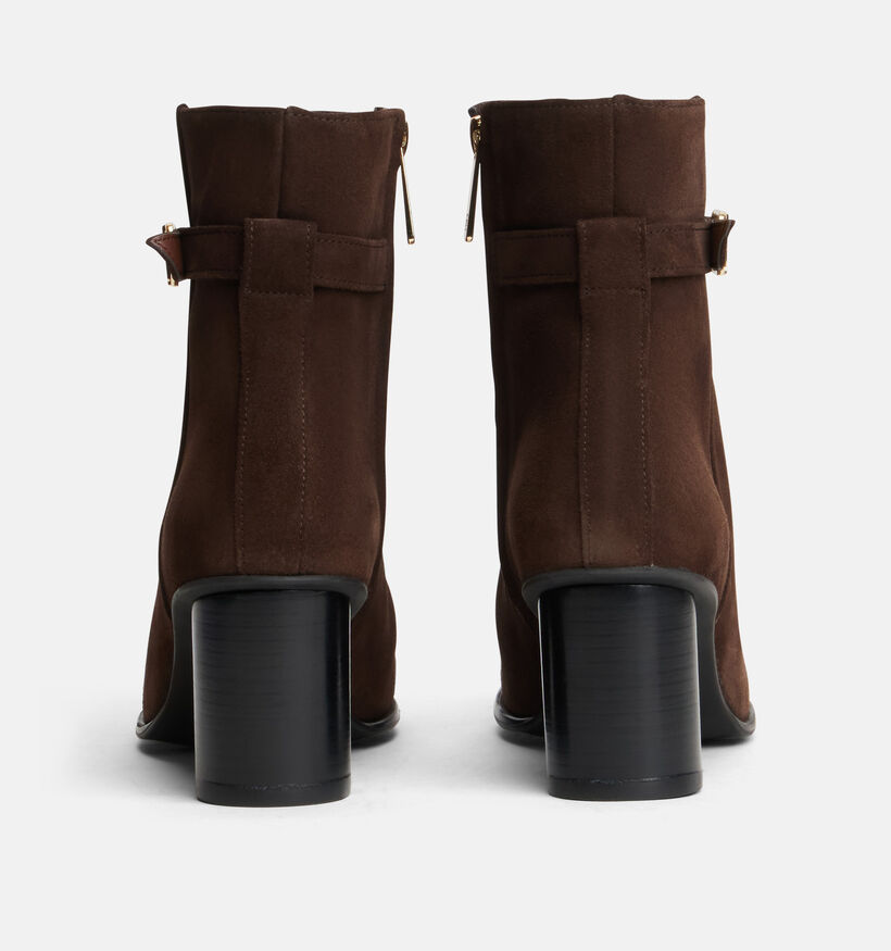 Tommy Hilfiger Strap Suede Donkerbruine Enkellaarzen met Hak voor dames (378103)