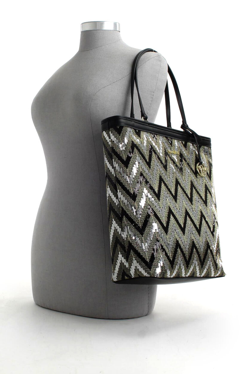 Kisses of Pearl Zwarte Shopper Tas met Pailletten in kunstleer (207402)