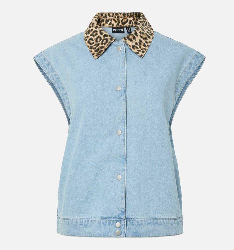Pieces Breia Denim Blauwe Mouwloze Vest voor dames (369214)