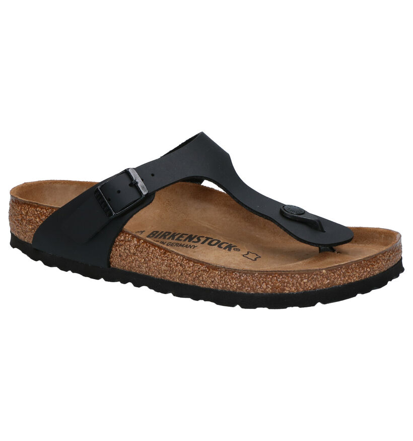 Birkenstock Gizeh Birko-Flor Zwarte Teenslippers voor dames (338058)