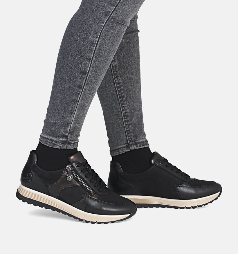 Rieker Zwarte Sneakers met Veter en Rits voor dames (360485) - geschikt voor steunzolen