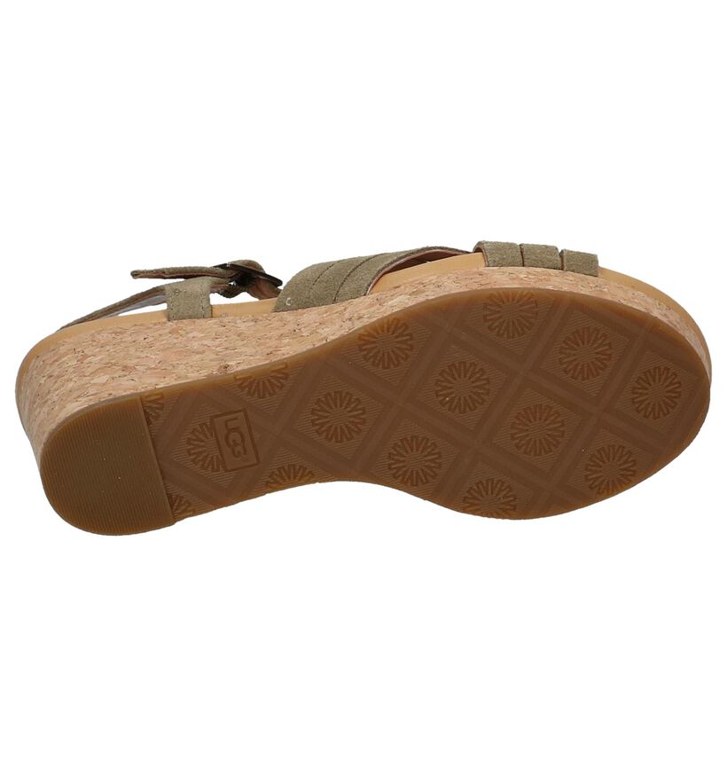 UGG Uma Kaki Sandalen met Sleehak in nubuck (210298)