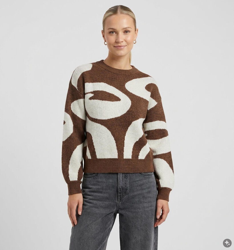 Vero Moda Lara Pull en Marron/Blanc pour femmes (377541)
