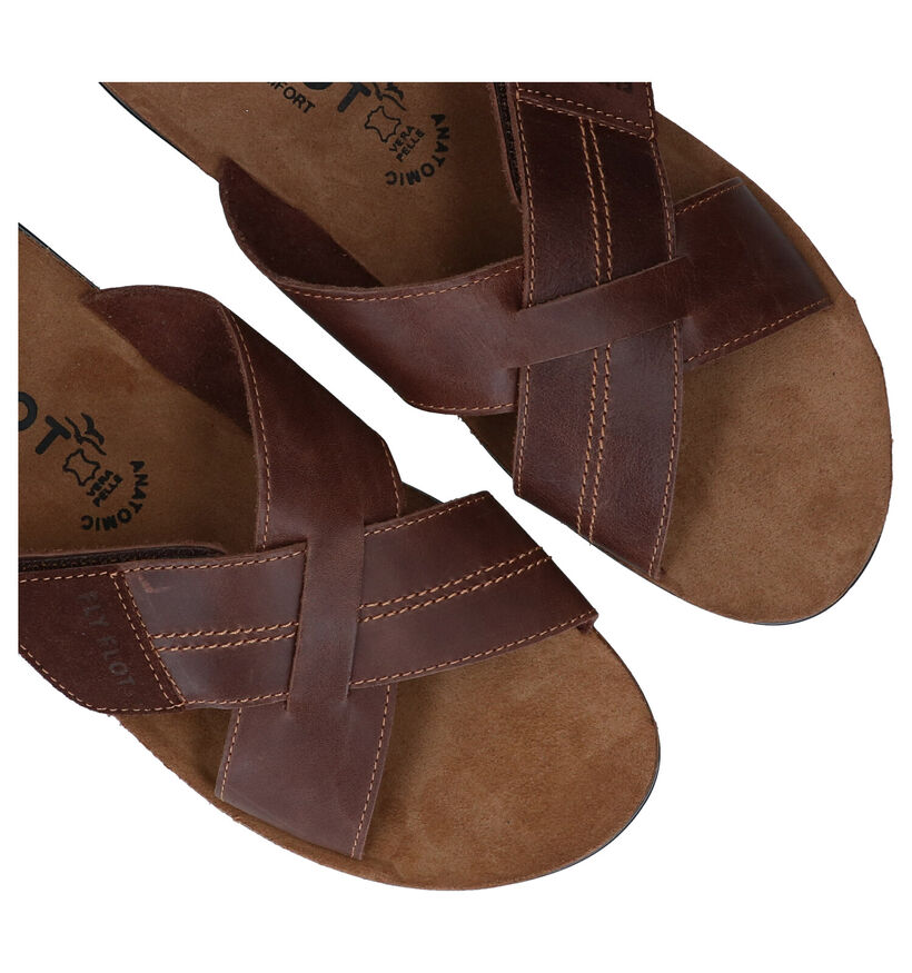 Fly Flot Bruine Slippers in leer (310581)