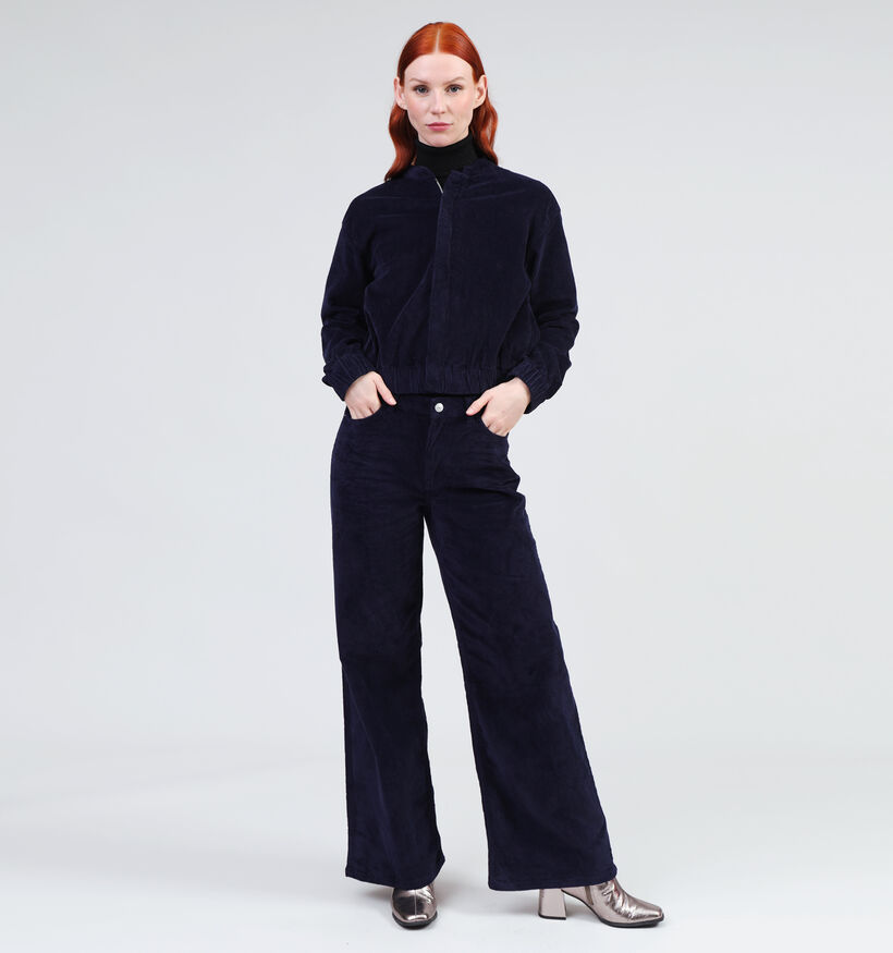 Pieces Rillo Blauw Corduroy bomber vest voor dames (348382)