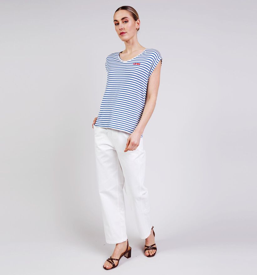 Pieces Billo T-shirt en Blanc/Bleu pour femmes (367075)