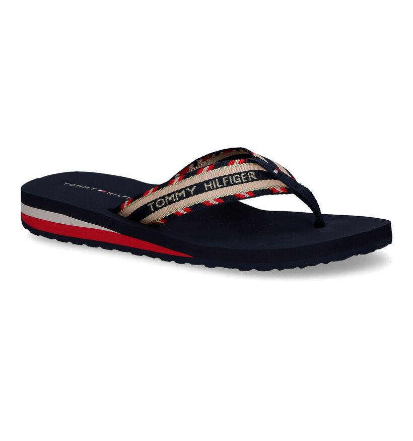 Tommy Hilfiger Shiny Touches Blauwe Teenslippers in stof (303978)