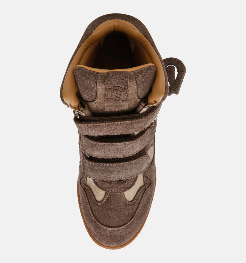 Steve Madden Mavis Taupe Hoge Sneakers met Sleehak voor dames (378158)