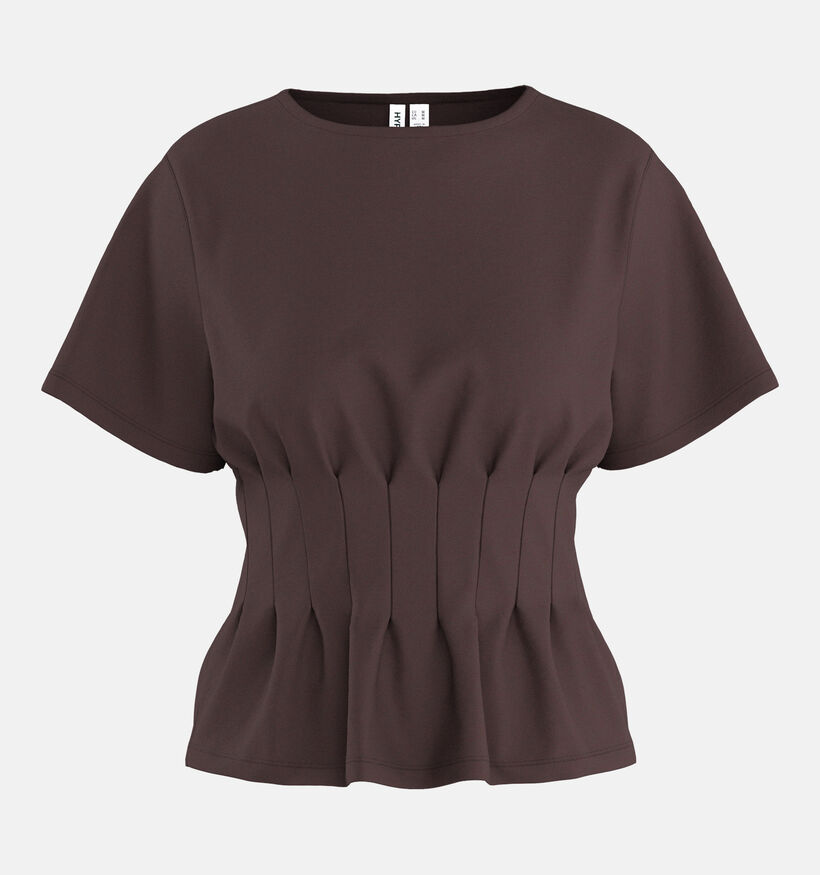 Hypedrop Doria Pleated Donkerbruine T-shirt voor dames (386471)