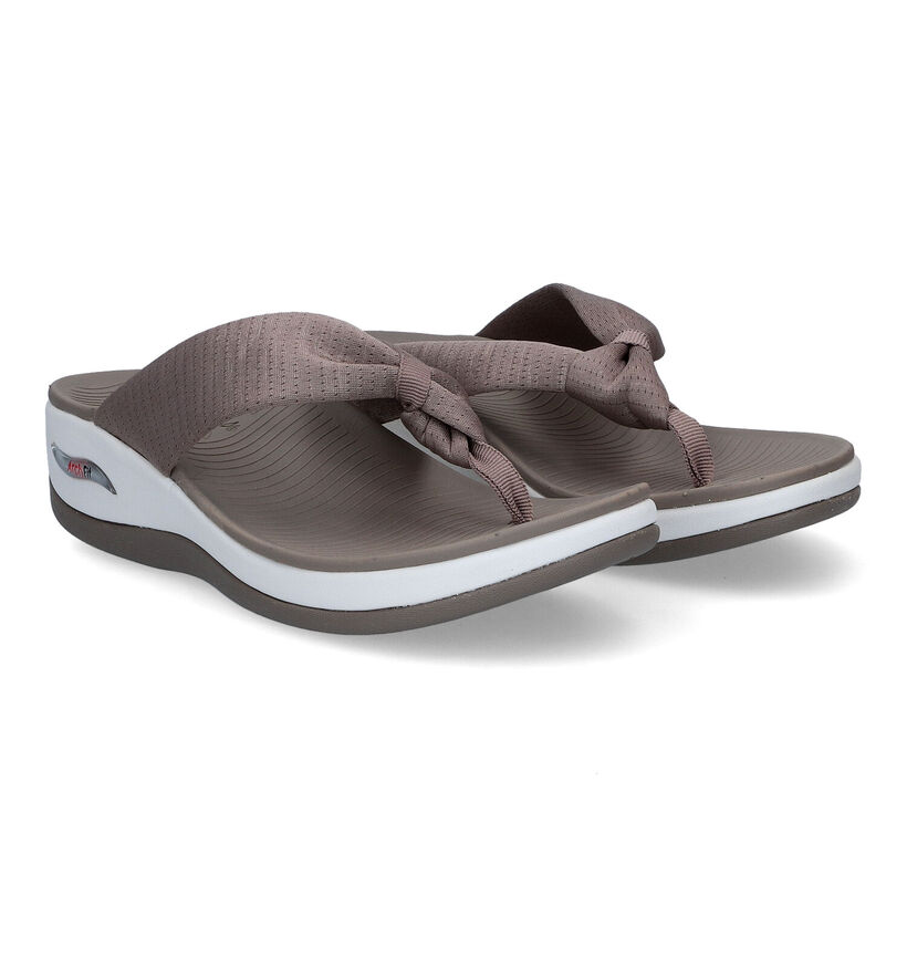 Skechers Arch Fit Sunshine My Life Taupe Teenslippers in stof (305684)