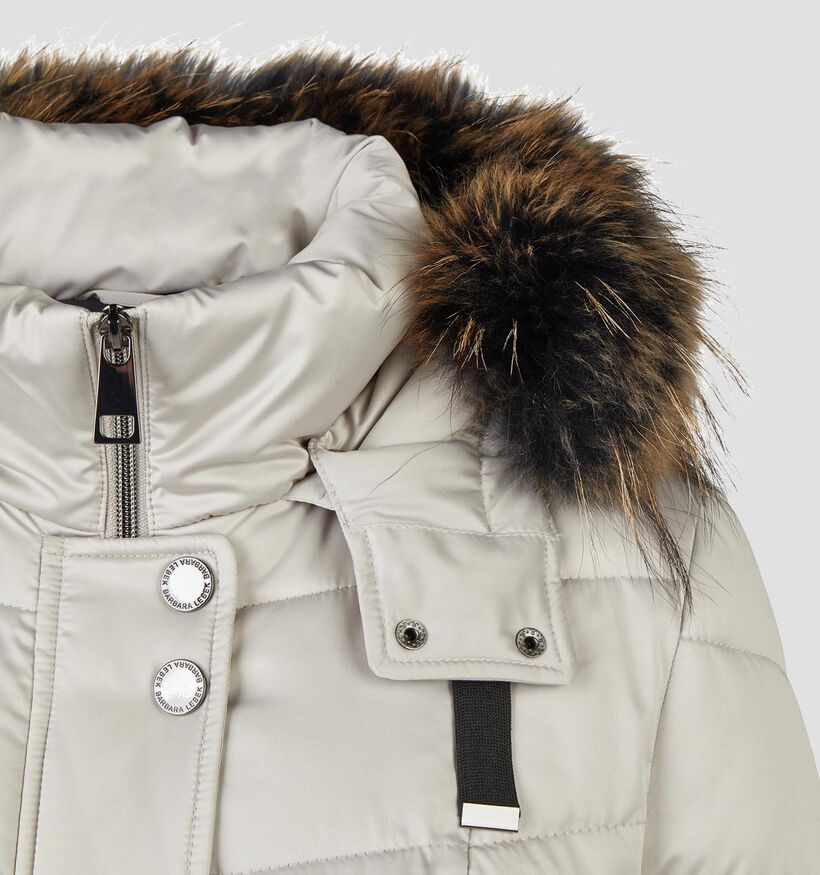 Barbara Lebek Ecru Lange Jas met Faux-fur Kap voor dames (380695)