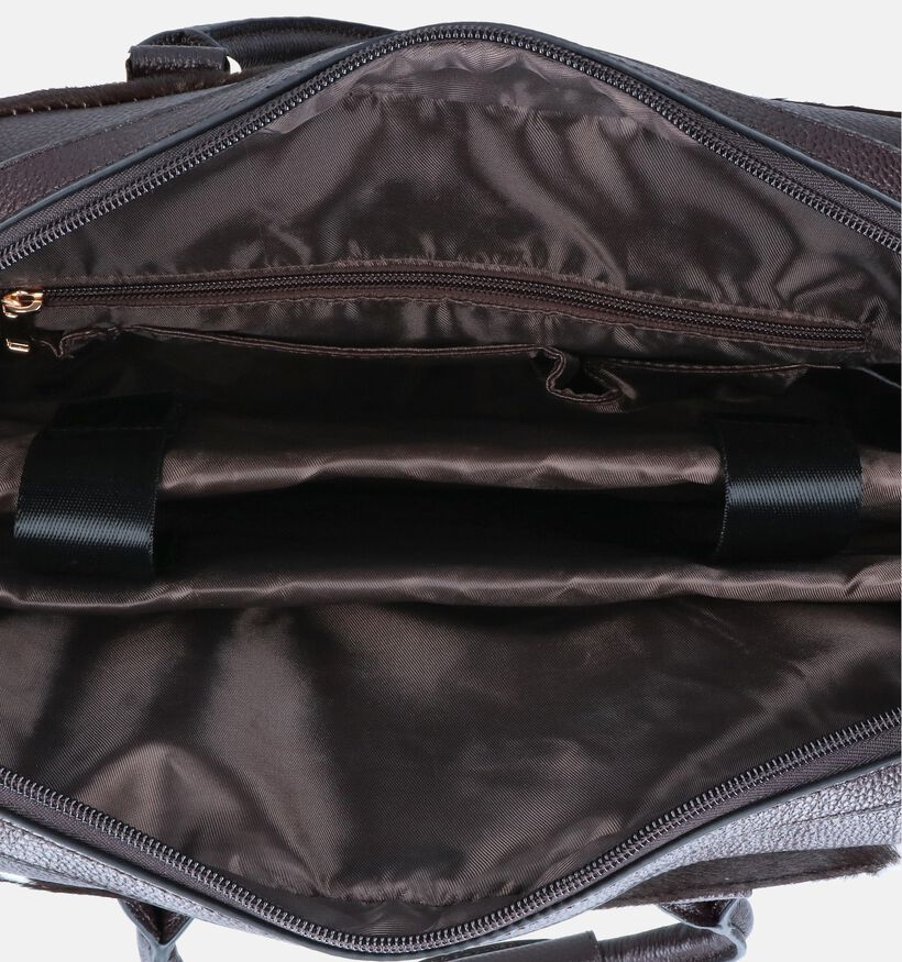 Olivia Lauren Cowhide Sac ordinateur en Brun fonc&eacute;/Blanc pour femmes (378536)