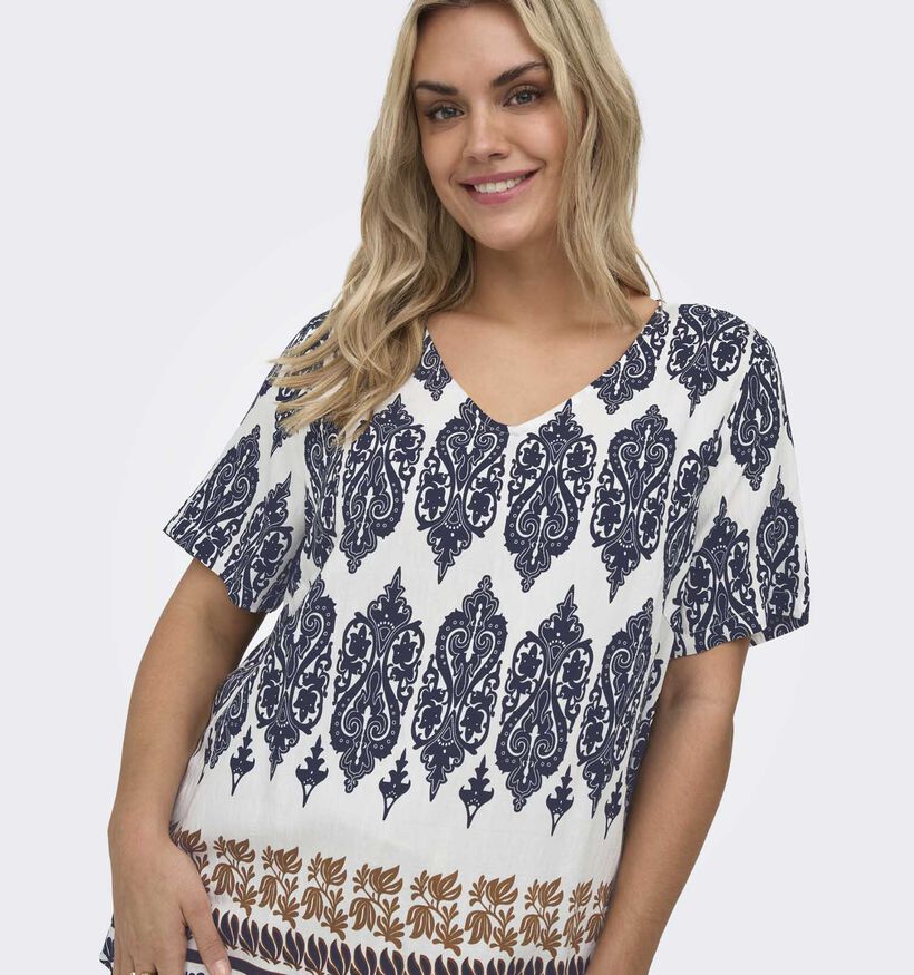 ONLY Carmakoma Havana Blouse en Blanc/Bleu fonc&eacute; pour femmes (374869)