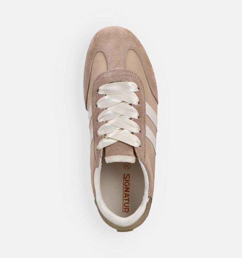 Signatur Beige/Gouden Sneakers met Satijnen Veters voor dames (368824) - geschikt voor steunzolen