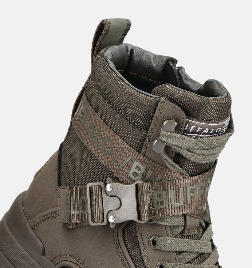 Buffalo Aspha Kakigroene Boots met Klikgesp voor dames (379586) - geschikt voor steunzolen