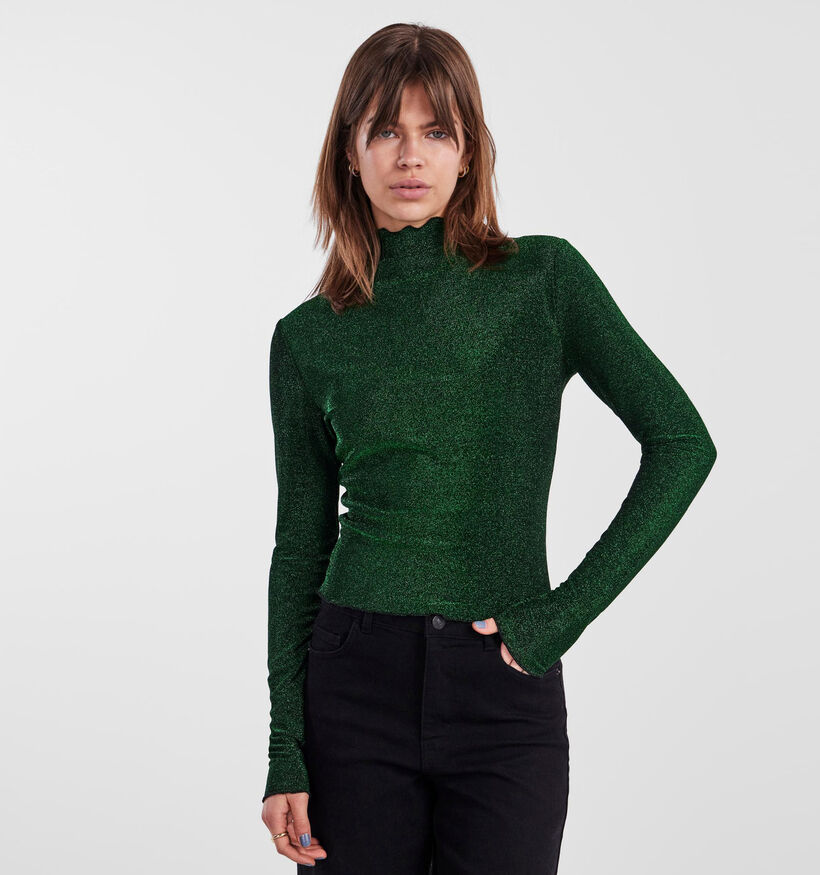 Pieces Sandra T-shirt avec manches longues en Vert pour femmes (333226)