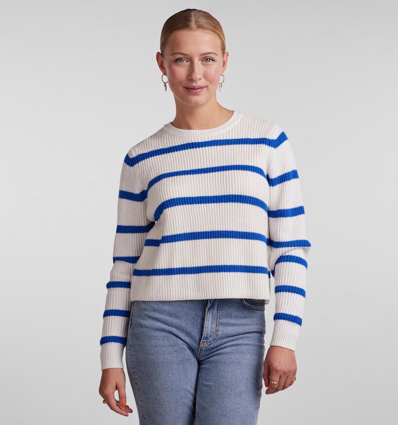 Pieces Cosilla Wit / Groen Gestreepte Trui voor dames (323747)