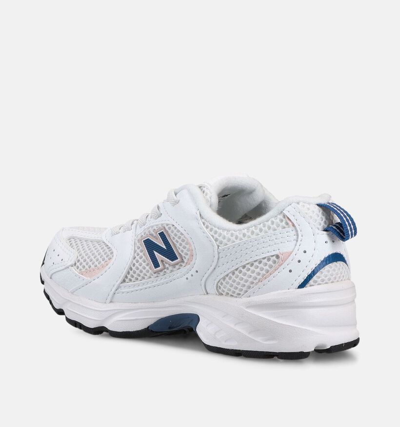 New Balance 530 Baskets en Blanc/Bleu fonc&eacute; pour filles (366218) - pour semelles orthop&eacute;diques