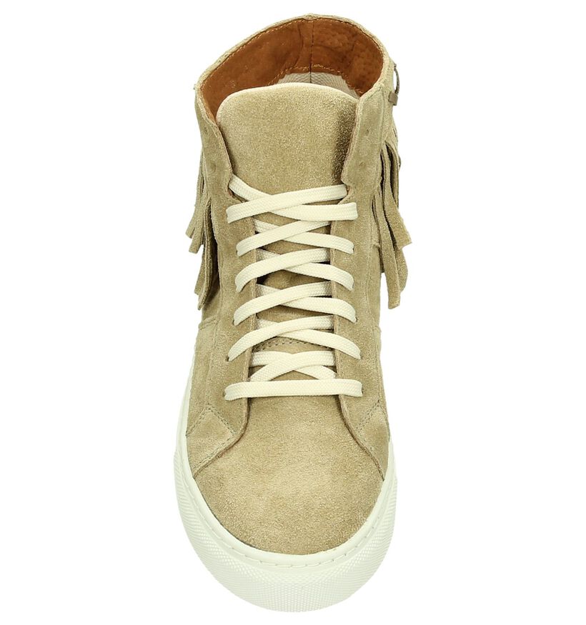 Flair Beige Sneakers met Franjes in daim (178402)