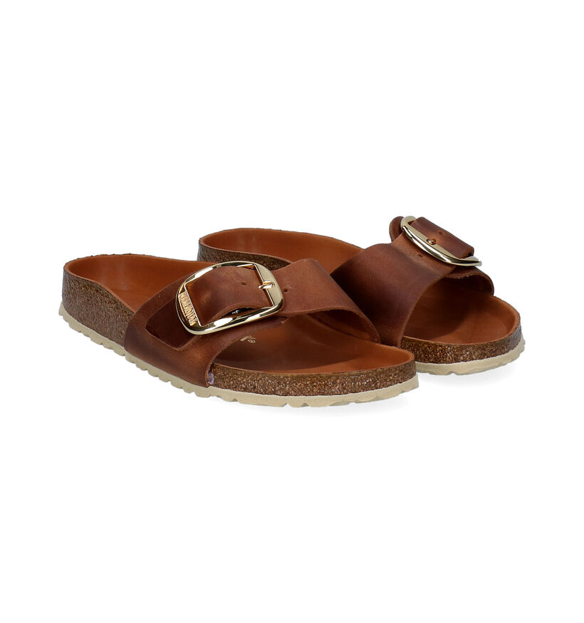 Birkenstock Madrid Big Buckle Cognac Slippers in kunstleer (322649)
