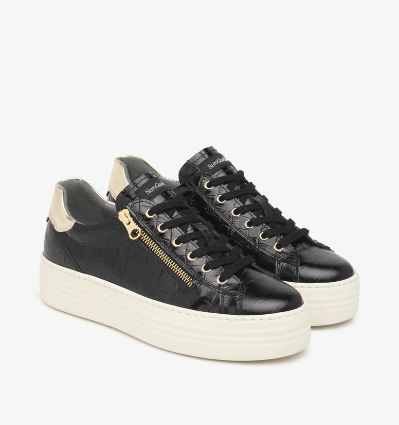 NeroGiardini Croco Chaussures à lacets en Noir/Or NeroGiardini Croco Chaussures à lacets en Noir/Or pour femmes (363971) - pour semelles orthopédiques