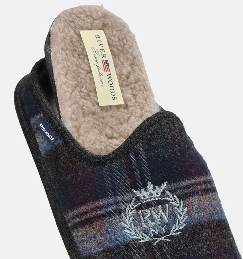 River Woods Elias Pantoufles en Gris/Bleu pour hommes (381219) - pour semelles orthop&eacute;diques