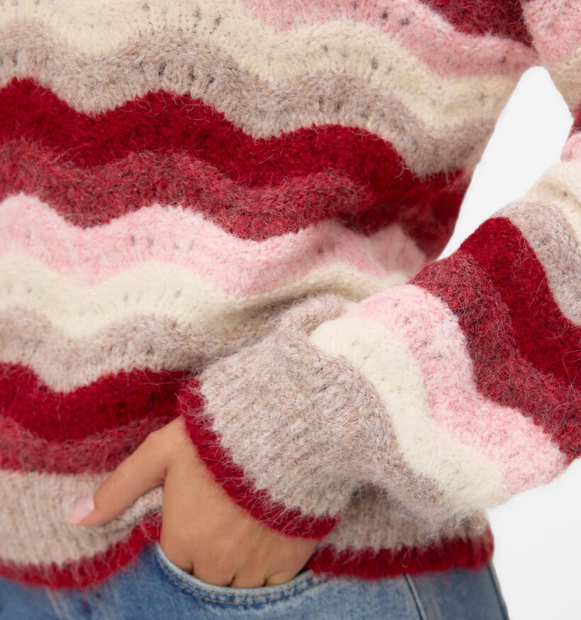 Vero Moda Doja Pull en Taupe/Rouge pour femmes (361216)