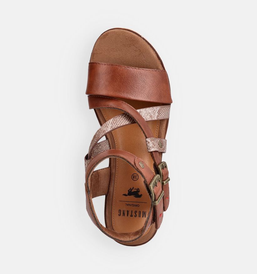 Mustang Sandales compens&eacute;es en Cognac pour femmes (372129)