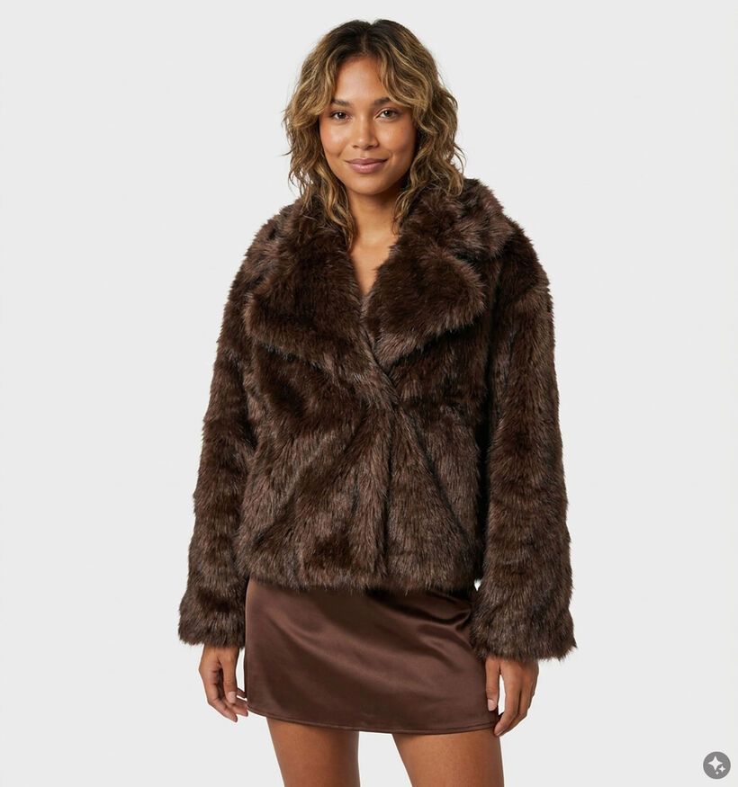 Laurent David Donkerbruine Fluffy Jas voor dames (382020)