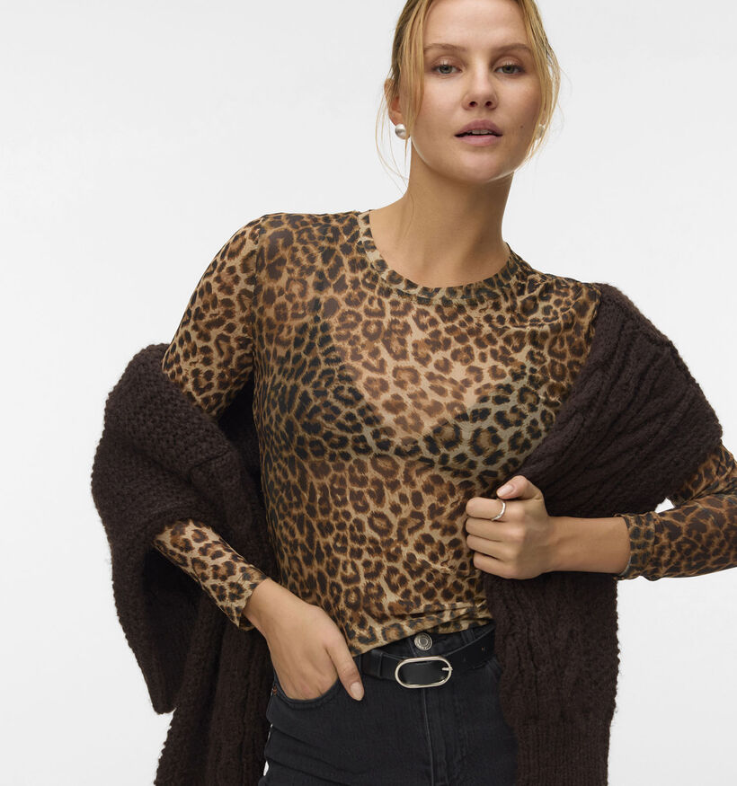 Vero Moda Lova Zwarte Mesh T-shirt Vero Moda Lova Leopard Bruine Mesh T-shirt voor dames (365679)