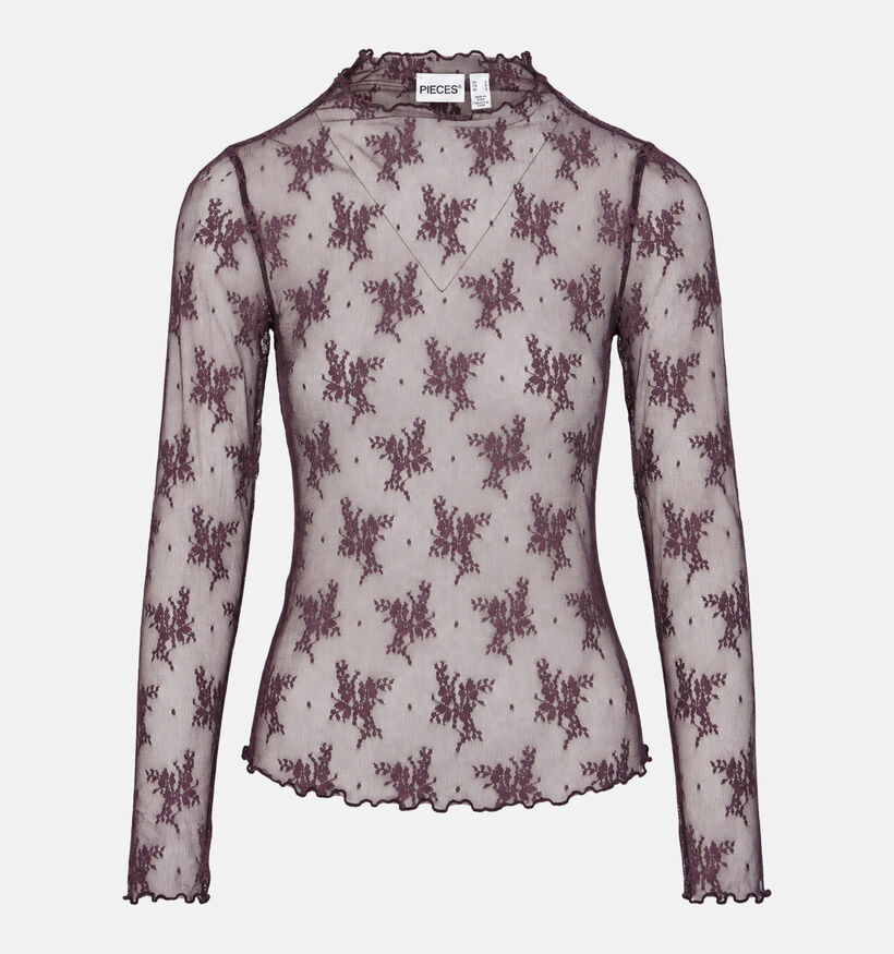 Pieces Vio Mesh Bordeaux T-shirt met Lange Mouwen voor dames (382229)