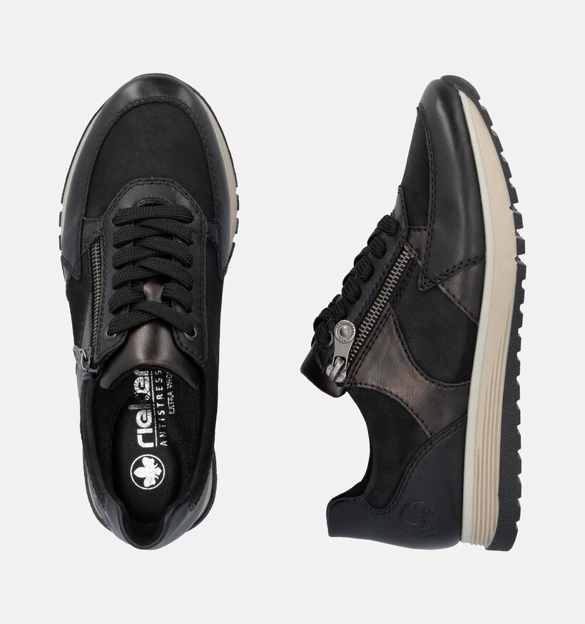 Rieker Zwarte Sneakers met Veter en Rits voor dames (360485) - geschikt voor steunzolen