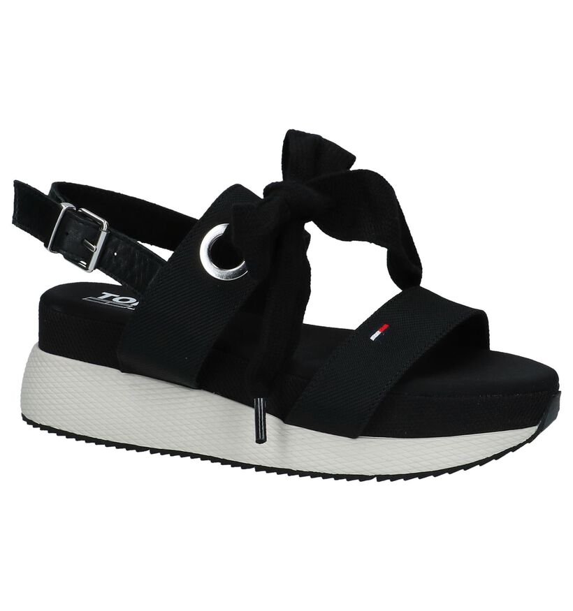 Tommy Hilfiger Modern Hybrid Sandal Bow Zwart met Dikke Zolen in stof (212682)