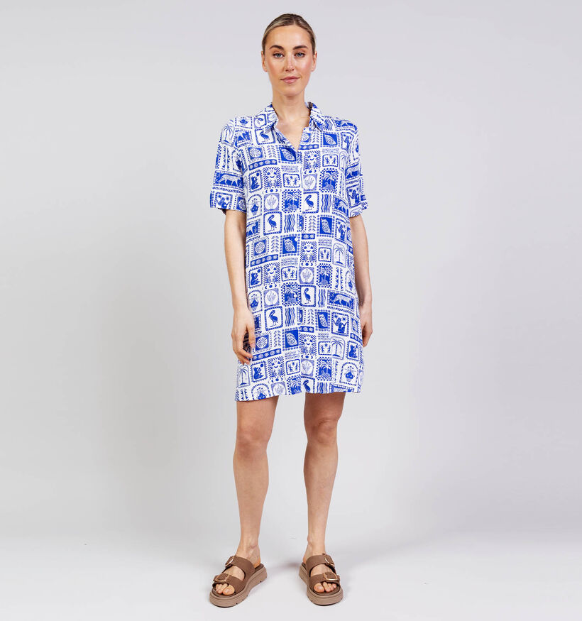 Pieces Saylor Blue Tile Robe chemise en Bleu/Blanc pour femmes (367085)