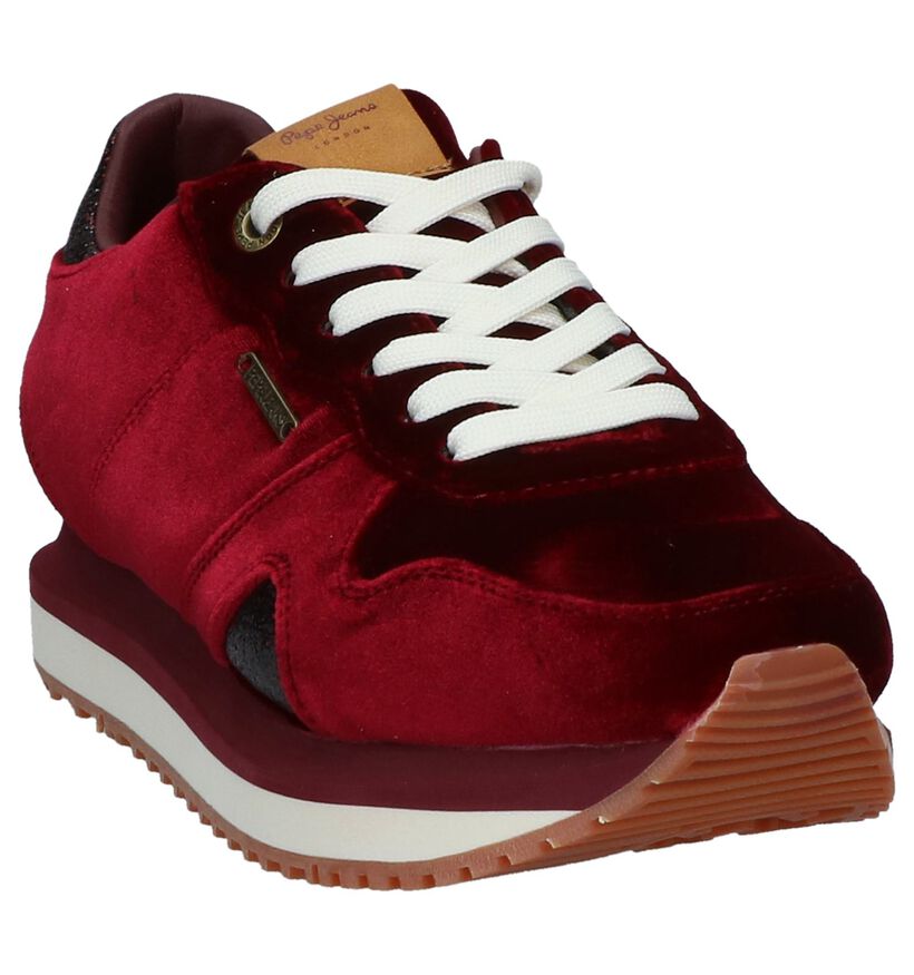 pepe Jeans Zion Velvet Donkerrode Sneakers in velours (225526)