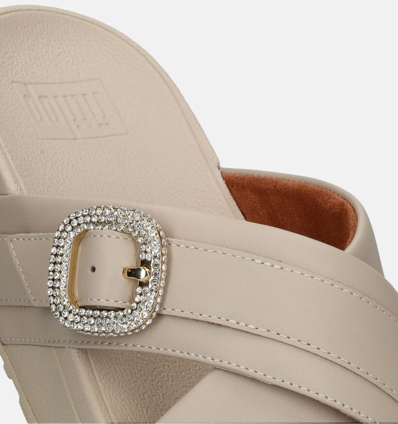 FitFlop Lulu Crystal Buckle Cross Slides Nu-pieds en Beige pour femmes (336985)